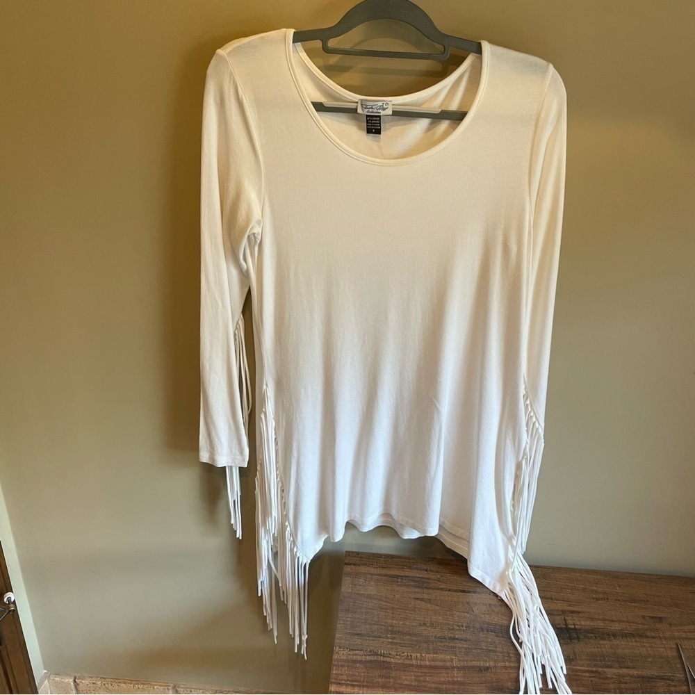 TASHA POLIZZI fringe top in white Small